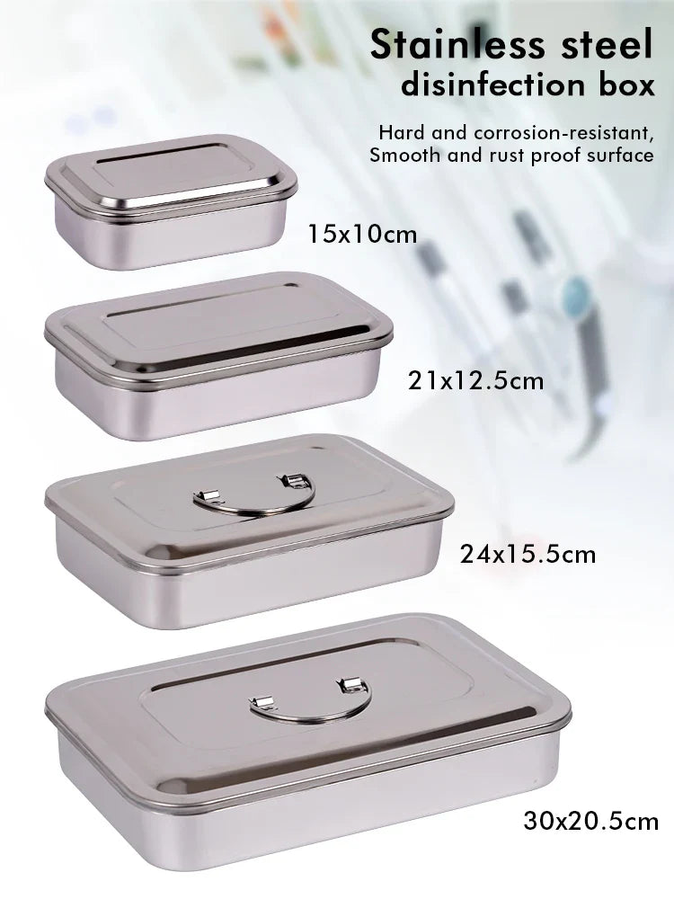 Dental Disinfection Box with Lid – Stainless Steel Sterilizer Container for Surgical Equipment & Lab Instrument Storage