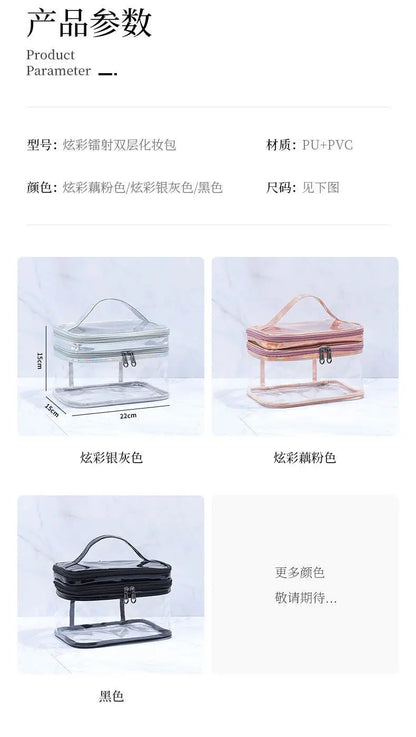 Korean Transparent Makeup Bag – Large Capacity Waterproof Toiletry Bag with Dry & Wet Separation, Portable Travel Cosmetic Storage