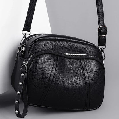 Women's Rivet Zipper Crossbody Bag – Solid Color Soft Leather Mobile Phone Shoulder Purse