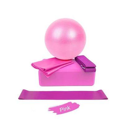 5 Piece Yoga Starter Kit – Blocks, Ball, Stretching Strap, Resistance Loop & Pilates Band for Home Fitness