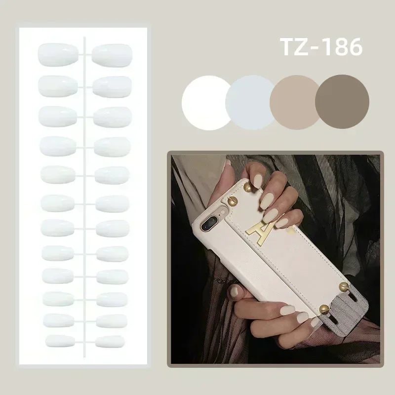 24PCS Short Square Coffin False Nails – French Glitter Acrylic Press-On Nail Tips with Glue, Wearable Fake Nails Set