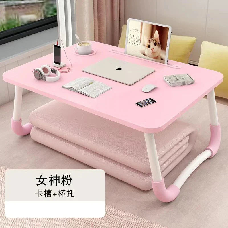 Foldable Laptop Desk for Bed & Sofa – Portable Lap Table with Cup, Book Holder, Drawer, and USB Slot
