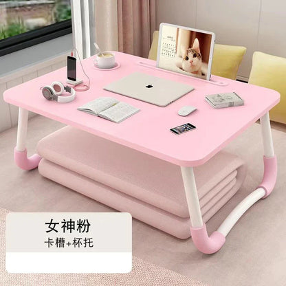 Foldable Laptop Desk for Bed & Sofa – Portable Lap Table with Cup, Book Holder, Drawer, and USB Slot