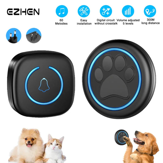 Pet Touch Ringer Bell – 300M/984ft Range, 60 High-Volume Tunes for Cat & Dog Training, Smart Home Doorbell US/EU