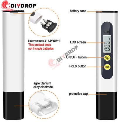 TDS Meter Digital Water Tester - 0-9990ppm Drinking Water Quality Analyzer for Aquariums, Hydroponics & Pools