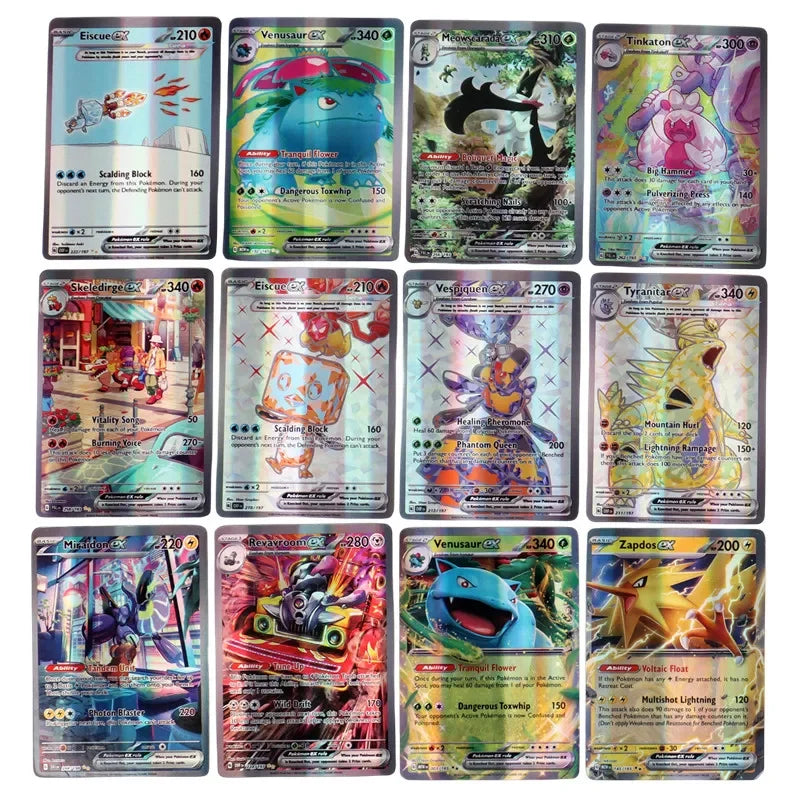 60-100Pcs English Pokemon Cards – Holographic EX, Vstar, Vmax, GX, Charizard, Mewtwo & Evolution Combos