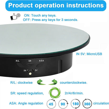Motorized Rotating Mirror Display Stand - Three Speeds, Turntable Holder, USB Power Supply for Rotating Shooting