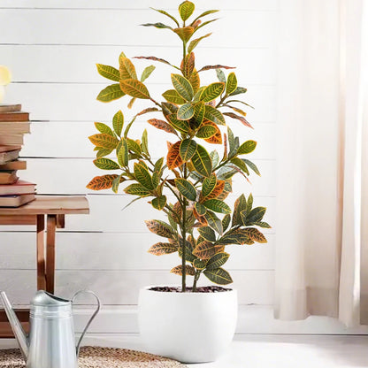 32–120cm Artificial Banyan Tree Branch – Tropical Fake Plant with Red Leaves for Home, Garden & Indoor Decorative Display