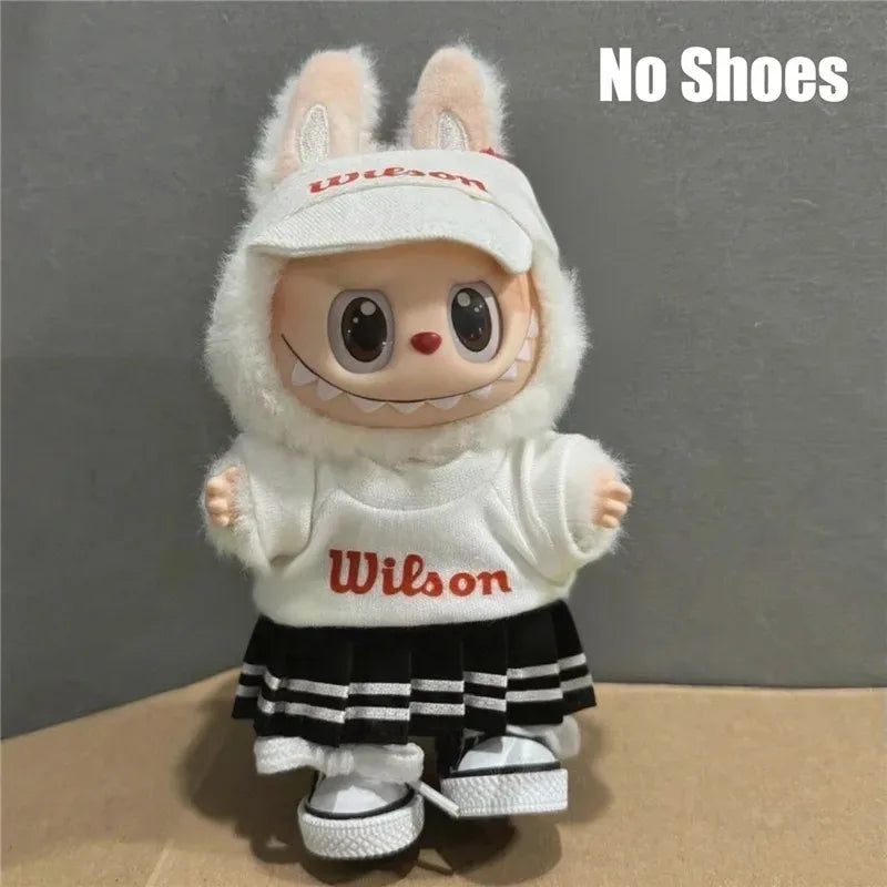 Labubu 15-17cm Doll Sports Outfit – LA Baseball & Trendy Tennis/Badminton Clothing, T-Shirt & Cargo Pants Set