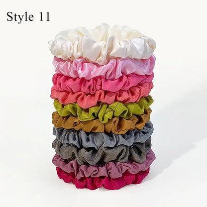 10pcs Satin Hair Scrunchies Set – Colorful Women’s & Girls’ Hair Bands, Soft Fabric Hair Ties