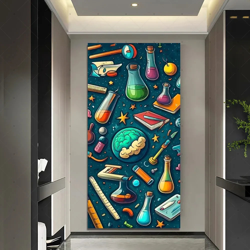 Chemistry Lab Door Cover Backdrop – Science Experiment Party Decoration & Photography Props with Laboratory Equipment Theme