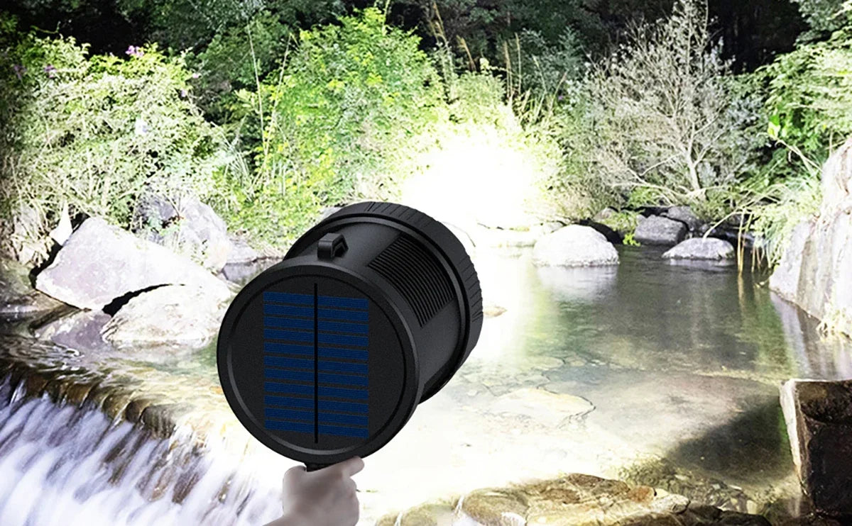 Rechargeable 900,000 Lumens LED Spotlight – Super Bright Handheld Outdoor Flashlight & Solar Searchlight