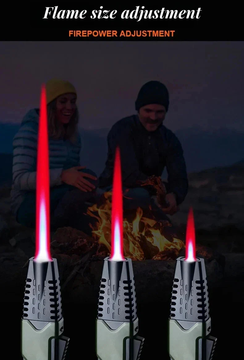 Outdoor 360° Windproof Butane Gas Torch Lighter — Red Flame Jet Spray Gun for BBQ, Kitchen, Welding, and Cigar with Gift Box