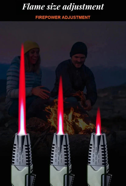 Outdoor 360° Windproof Butane Gas Torch Lighter — Red Flame Jet Spray Gun for BBQ, Kitchen, Welding, and Cigar with Gift Box