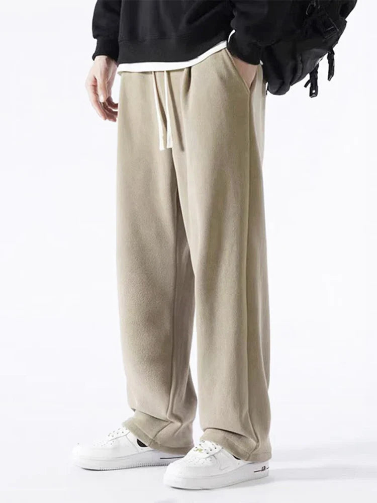 Winter Men’s Korean Fashion Fleece Sweatpants – Thick Warm Wide Leg Loose Thermal Track Pants
