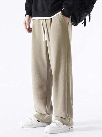 Winter Men’s Korean Fashion Fleece Sweatpants – Thick Warm Wide Leg Loose Thermal Track Pants