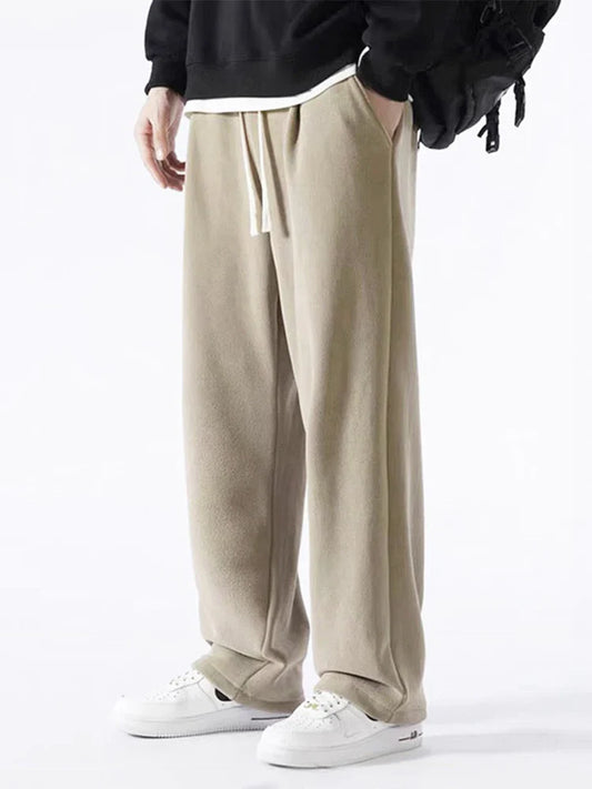 Winter Men’s Korean Fashion Fleece Sweatpants – Thick Warm Wide Leg Loose Thermal Track Pants