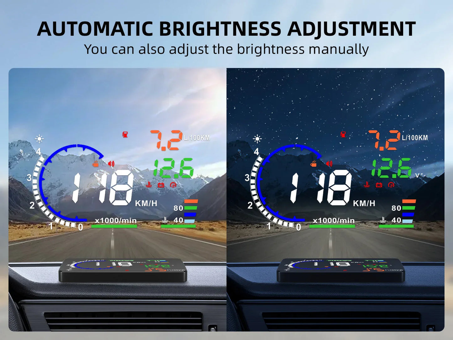 ADQ 5.5" OBD2 HUD Car Head-Up Display – Digital Speedometer, Tachometer, Windshield Projector with Speed, Water Temp & RPM Alarm