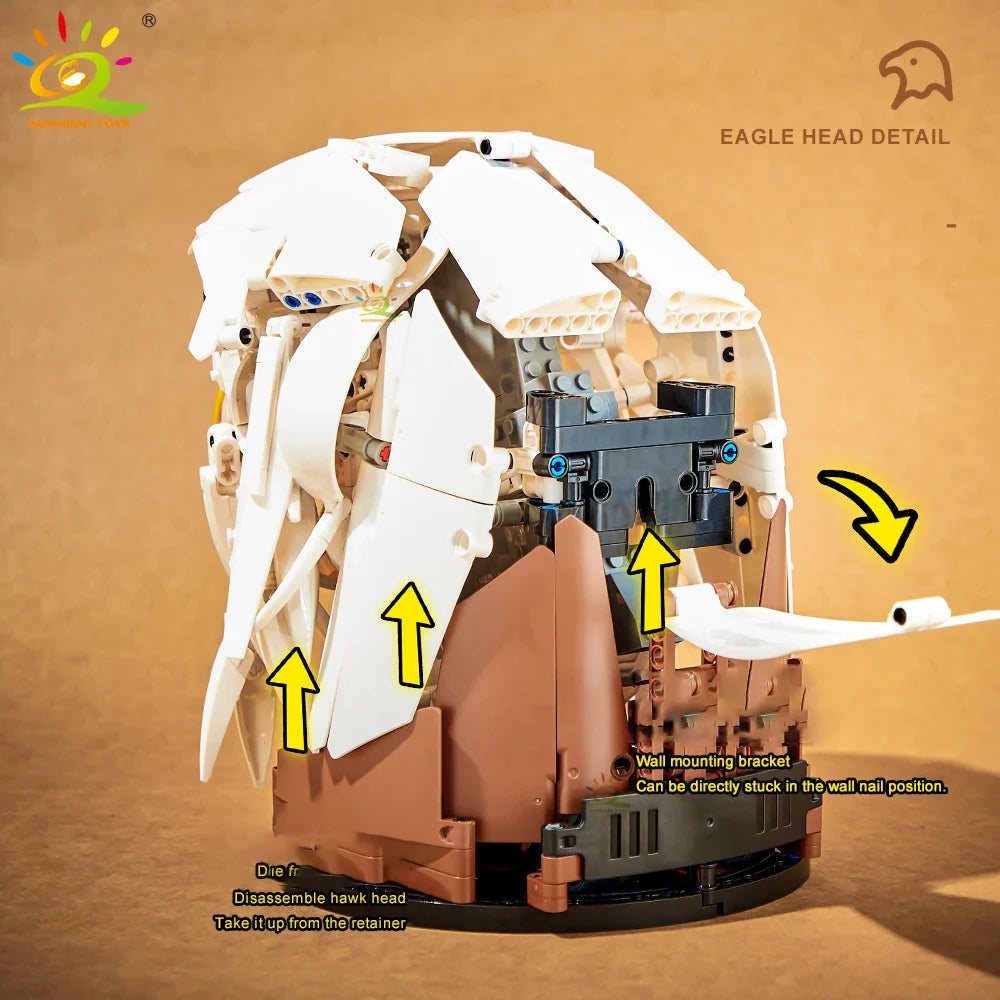 HUIQIBAO MOC Animal Head Building Blocks — Wolf, Deer & Eagle Wall Decor Sculpture Toy