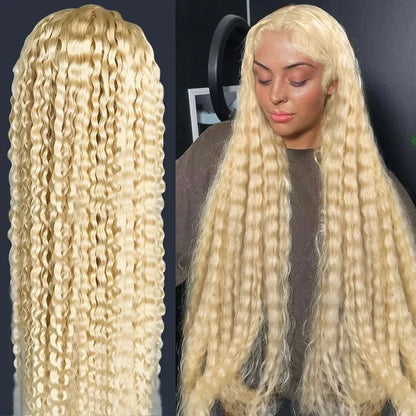 Brazilian Deep Wave 13x6 HD Lace Frontal Human Hair Wig – 30–40 Inch Curly Honey Blonde 613, Affordable Women’s Wig Clearance Sale