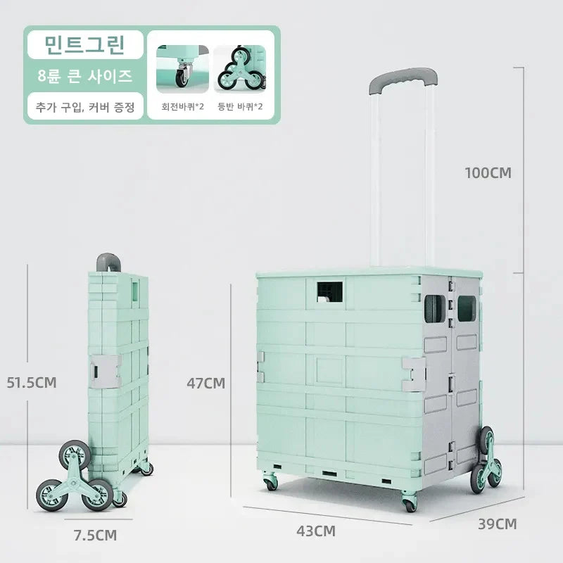 Lightweight Folding Trolley Cart - Brushed Shopping & Utility Hand Pull Cart for Stairs, Home & Travel