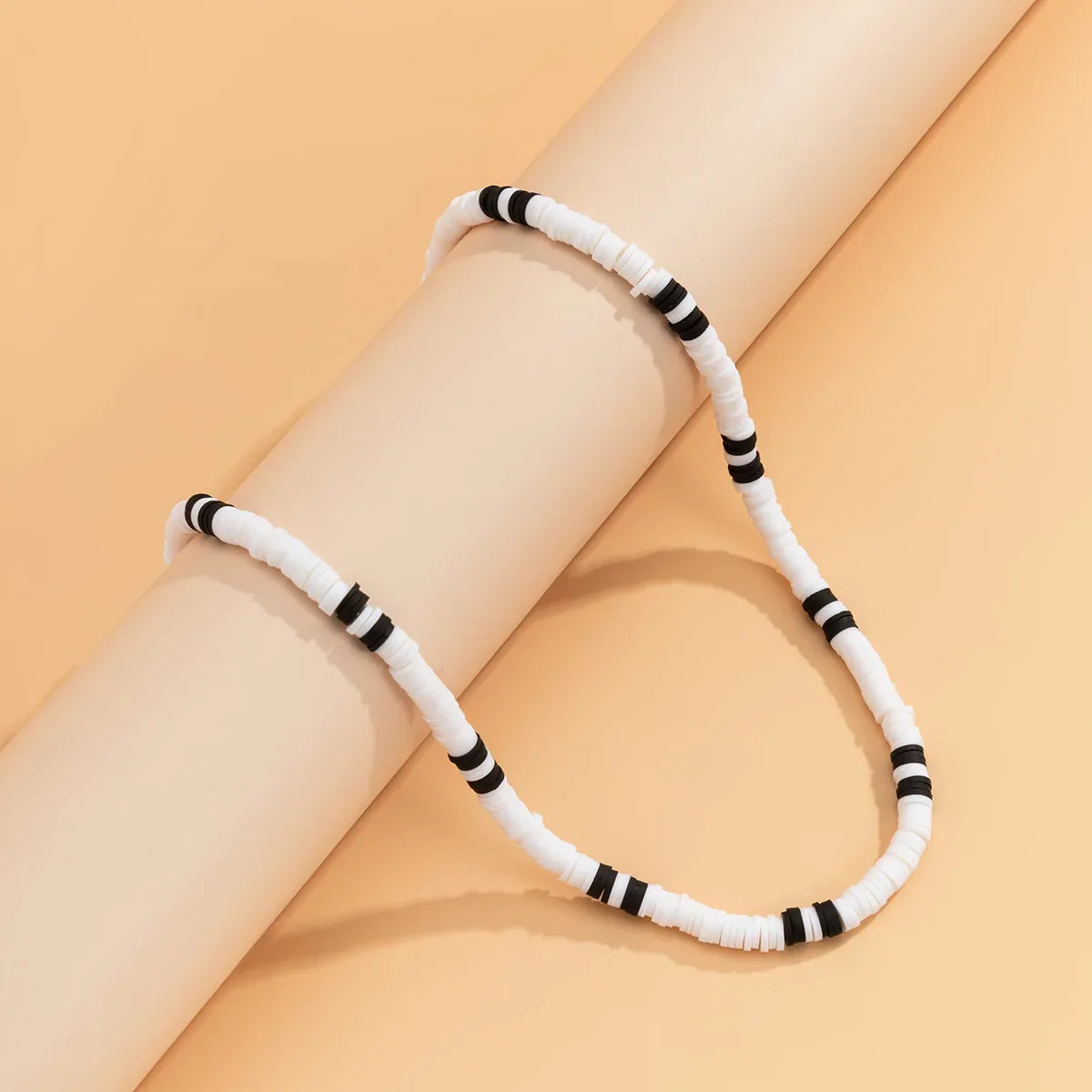 Bohemian White & Black Polymer Beads Necklace – Unisex Collar for Men and Women