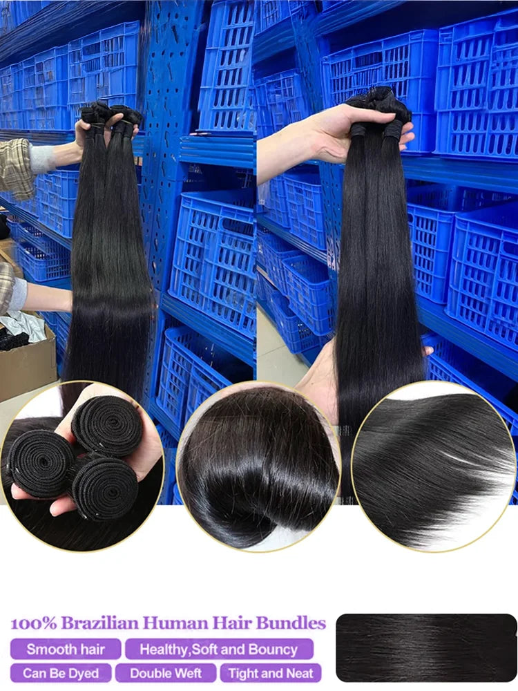 30-34 Inch Bone Straight Human Hair Bundles – Natural Black Remy Unprocessed Virgin Hair Extensions, 3-4 Bundle Deals