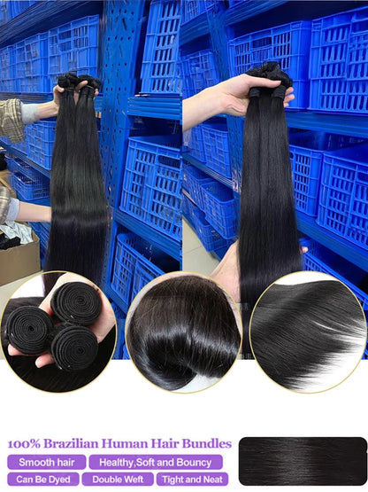 30-34 Inch Bone Straight Human Hair Bundles – Natural Black Remy Unprocessed Virgin Hair Extensions, 3-4 Bundle Deals