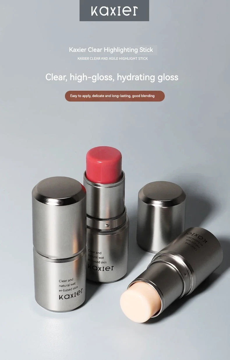 KAXIER High Gloss Stick Highlighter Blush — Waterproof Shimmer Face Contour Illuminator & Brightening Rouge