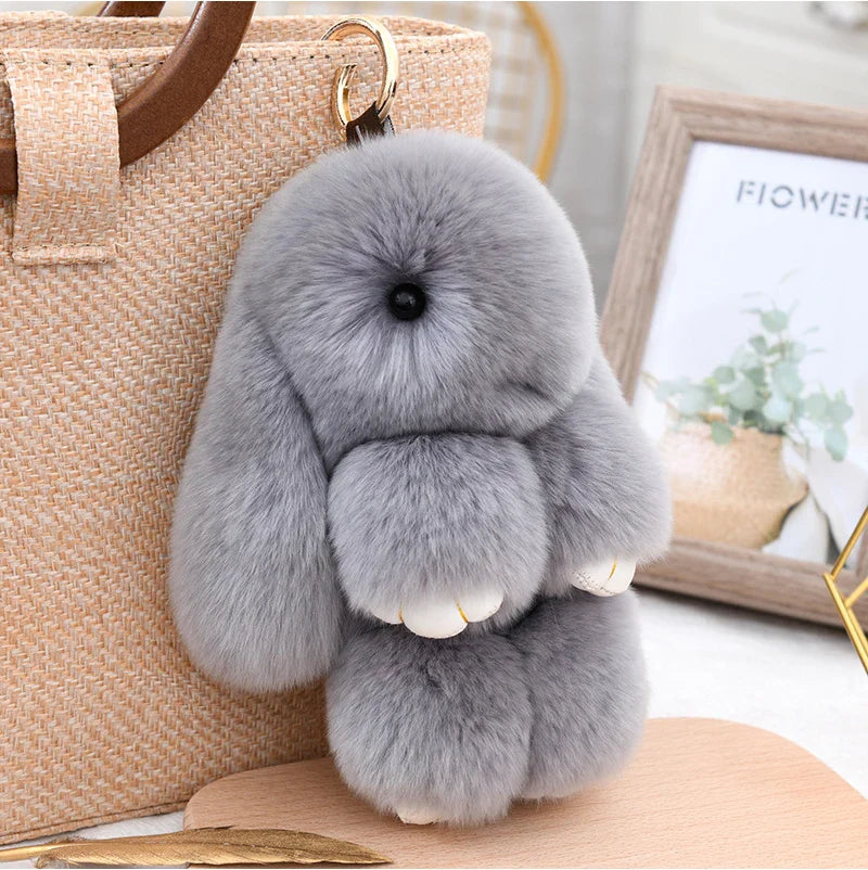 100% Natural Rex Rabbit Fur Keychain – Fluffy Bunny Bag Charm, Doll Toy & Lovely Pendant