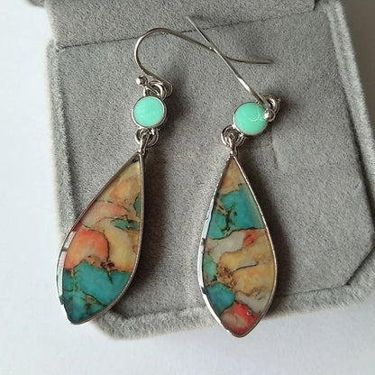 Retro Multicolor Drop Earrings - 925 Sterling Silver Rectangle Stone Fine Jewelry for Women