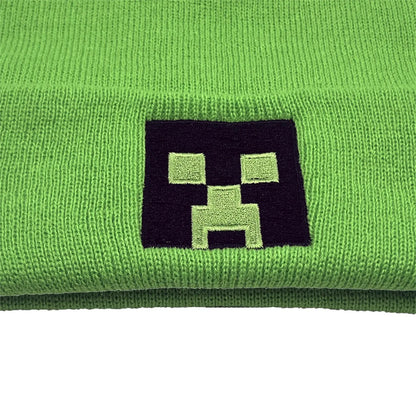 Unisex Black Knit Beanie Hat – Embroidered Green Face Design, Warm Winter Cap for Men & Women