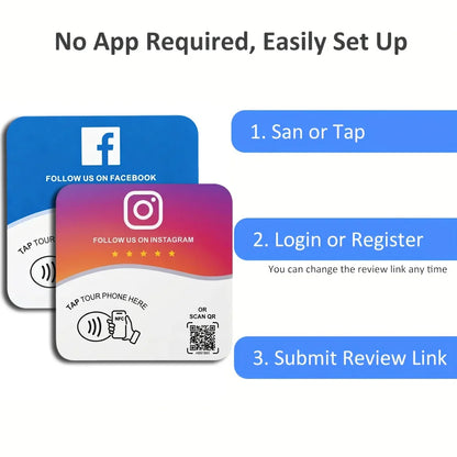 NTAG215 NFC Google Review Card - Programmable 13.56MHz Square Stand with Editable QR Code