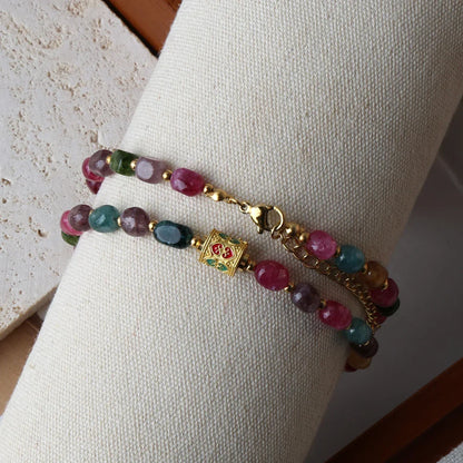 Bohemian Natural Tourmaline Beaded Necklace – Handmade with Stainless Steel Tibetan Pendant, Party Jewelry Gift