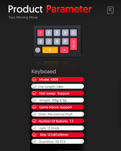 13-Key Programmable Mechanical Mini Keyboard – Hot-Swappable Switches with 7-Color RGB Lighting for Gaming