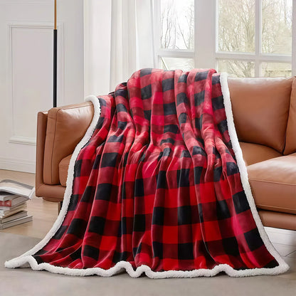 Cozy Sherpa Fleece Buffalo Plaid Blanket – Soft Warm 4lb Throw for Sofa, Bed & Outdoor, All-Season, Machine Washable