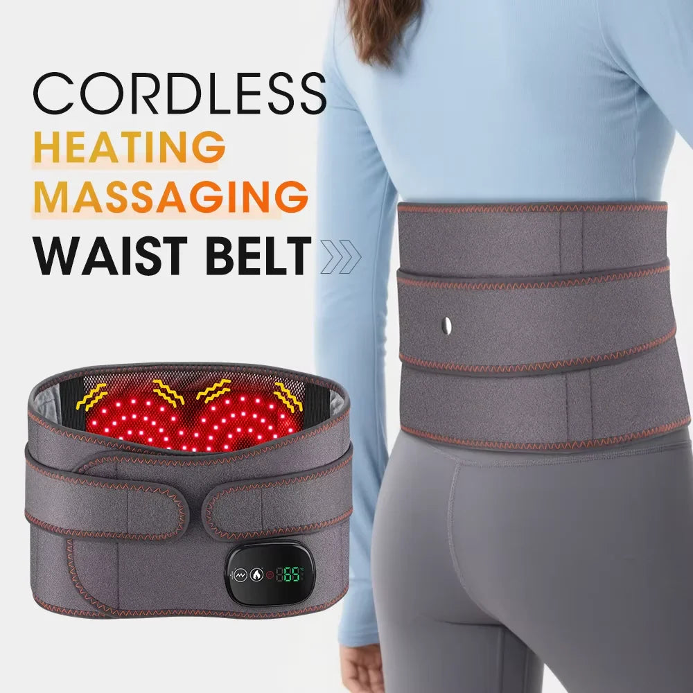 Cordless Heated Waist Belt Massager – Lumbar Support with Vibration Massage for Lower Back Pain Relief
