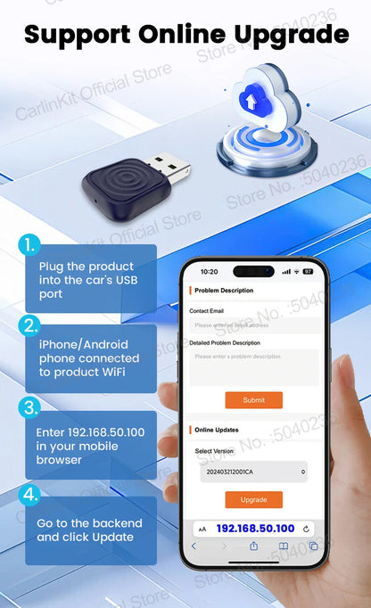 CarlinKit 5.0 Mini Wireless CarPlay & Android Auto Adapter – Plug & Play WiFi Bluetooth for OEM Cars