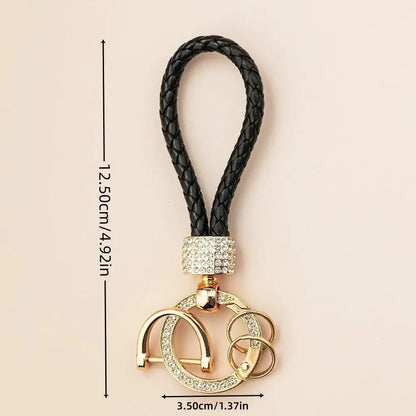 Handcrafted Braided Rope Keychain – Sparkling Rhinestone Car Key Ring, Stylish Monochrome Fashion Accessory