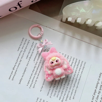 Plush Baby Keychain Bowknot Bag Pendant Hanging Charm for Phone Car Backpack Labobu Gift