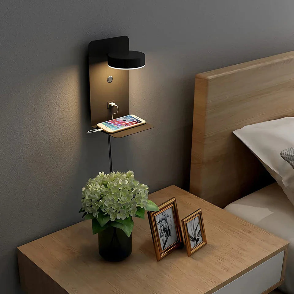 Modern LED Wall Lamp with Switch and USB Charging Port | 9W Black White Art Lighting for Aisle, Bedroom, and Bedside | Decoration Wall Lights