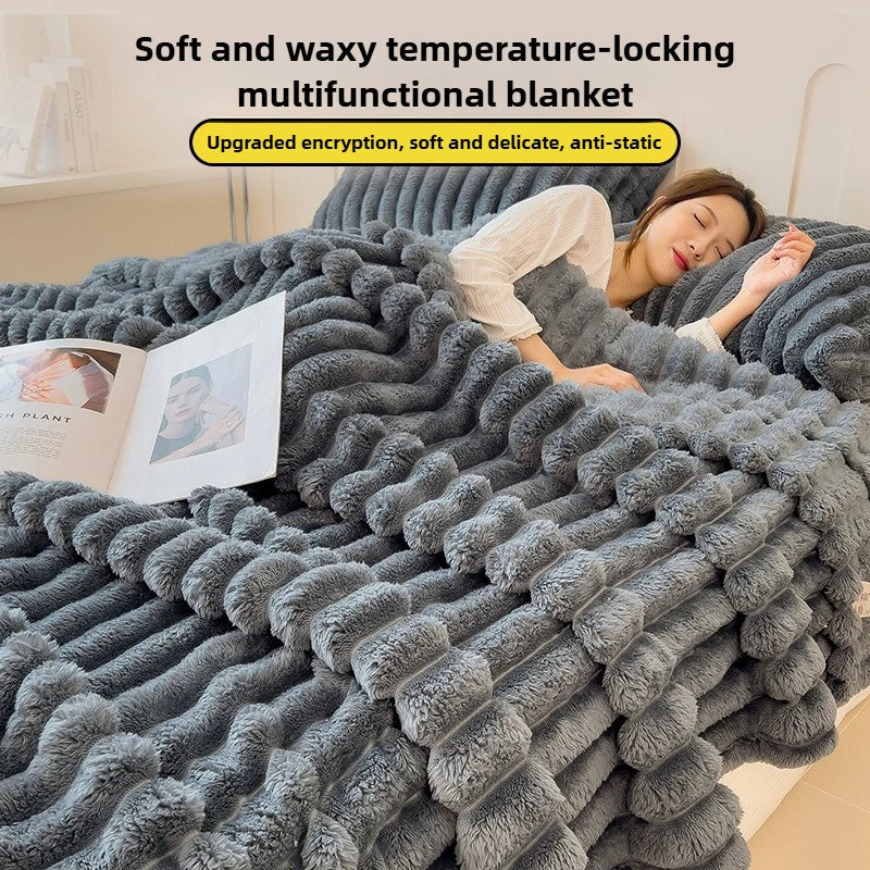 Thickened Wide Striped Flannel Blanket – Multi-Functional Sofa, Bed Sheet & Nap Throw Blanket for All-Season Comfort