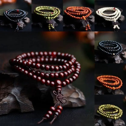 9 Styles 6mm Natural Sandalwood Buddhist Prayer Beaded Bracelets – Black Ebony Unisex Bangles for Men and Women