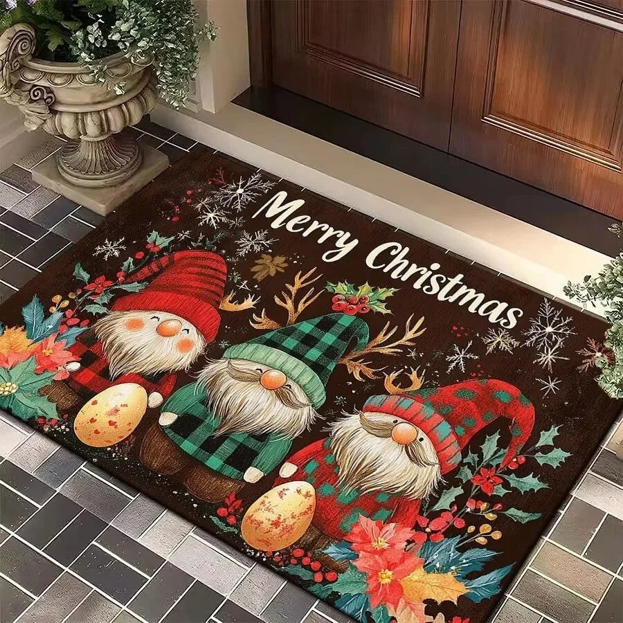 Christmas Festive Entry Door Mat — Santa Claus, Elk & Tree Holiday Anti-Slip Bathroom/Entrance Doormat