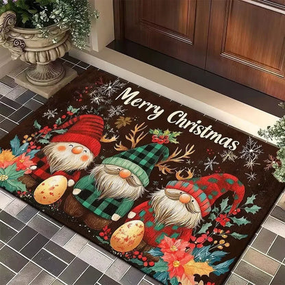 Christmas Festive Entry Door Mat — Santa Claus, Elk & Tree Holiday Anti-Slip Bathroom/Entrance Doormat