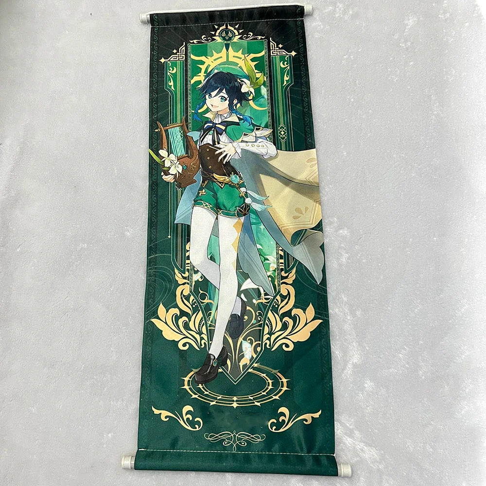 Hot Game Impact Scroll Canvas – Cartoon Heroes Wall Hanging Poster for Cosplay, Halloween, Xmas Decor & Gifts