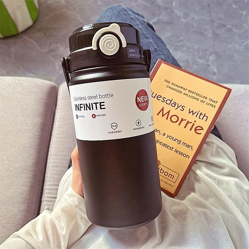1L/1.2L Stainless Steel Thermal Water Bottle – Vacuum Insulated Thermos Cup with Straw, Hot & Cold Drink Tumbler for Gym & Travel