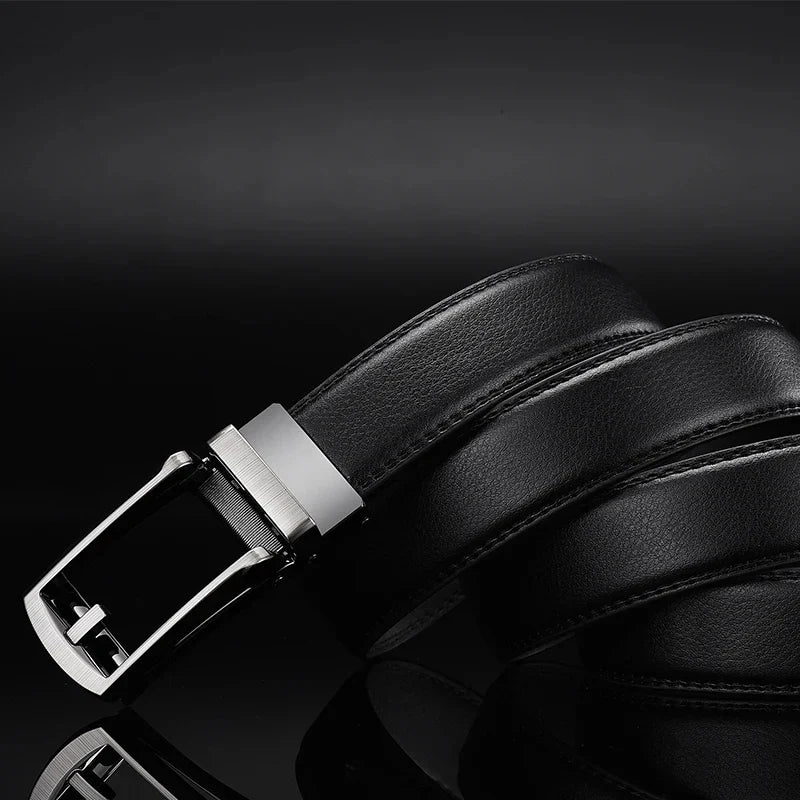 Men’s Top Quality Cowhide Leather Belt – Automatic Alloy Buckle Belt for Men