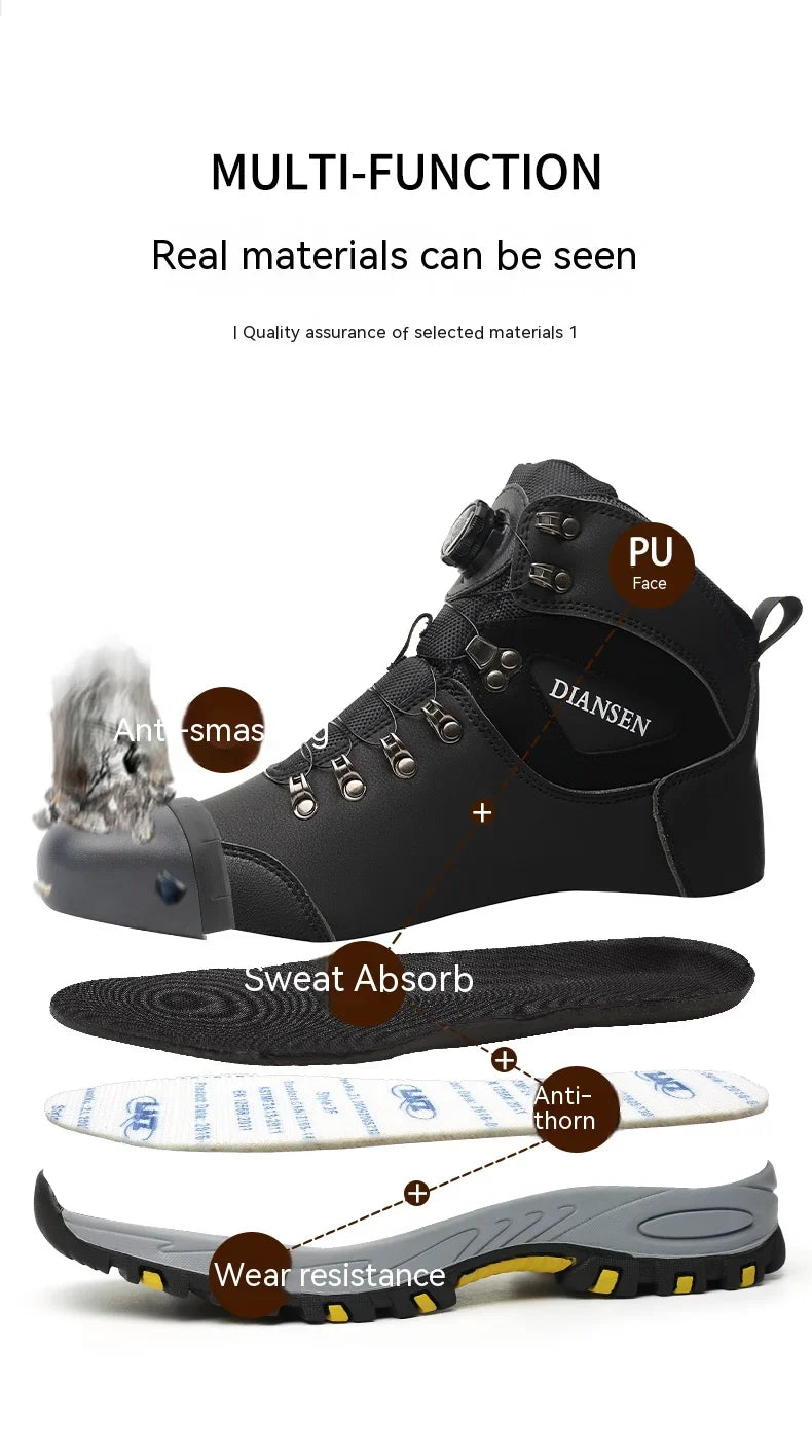 Rotating Button Safety Shoes for Men – Steel Toe, Indestructible, Puncture-Proof Work Sneakers & Protective Boots