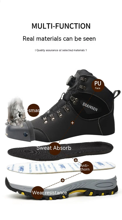 Rotating Button Safety Shoes for Men – Steel Toe, Indestructible, Puncture-Proof Work Sneakers & Protective Boots